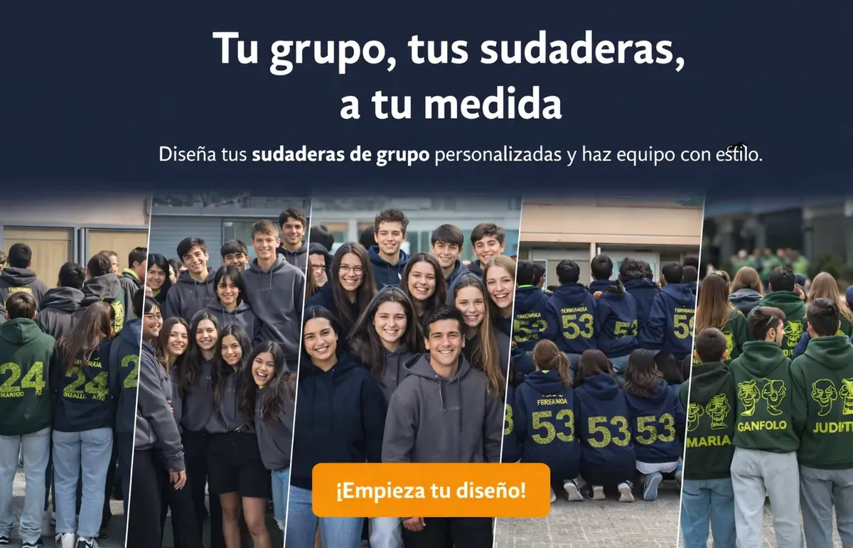 Composición de grupos escolares con diferentes sudaderas personalizadas